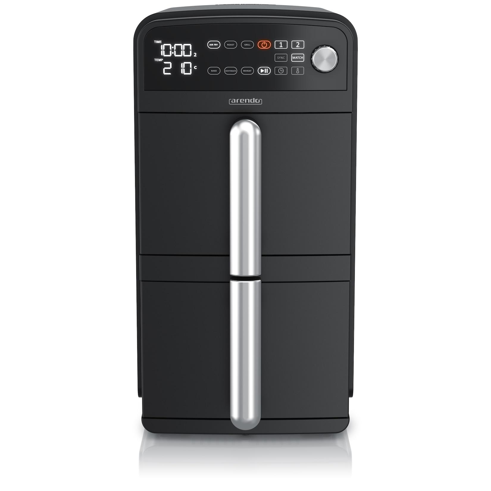 Arendo Heißluftfritteuse mit 2 Kammern Übereinander, XXL Doppelkammer Airfryer 11L, Dual Zone, 2400 W, mit Zubehör, Umluft Backofen, Edelstahl
