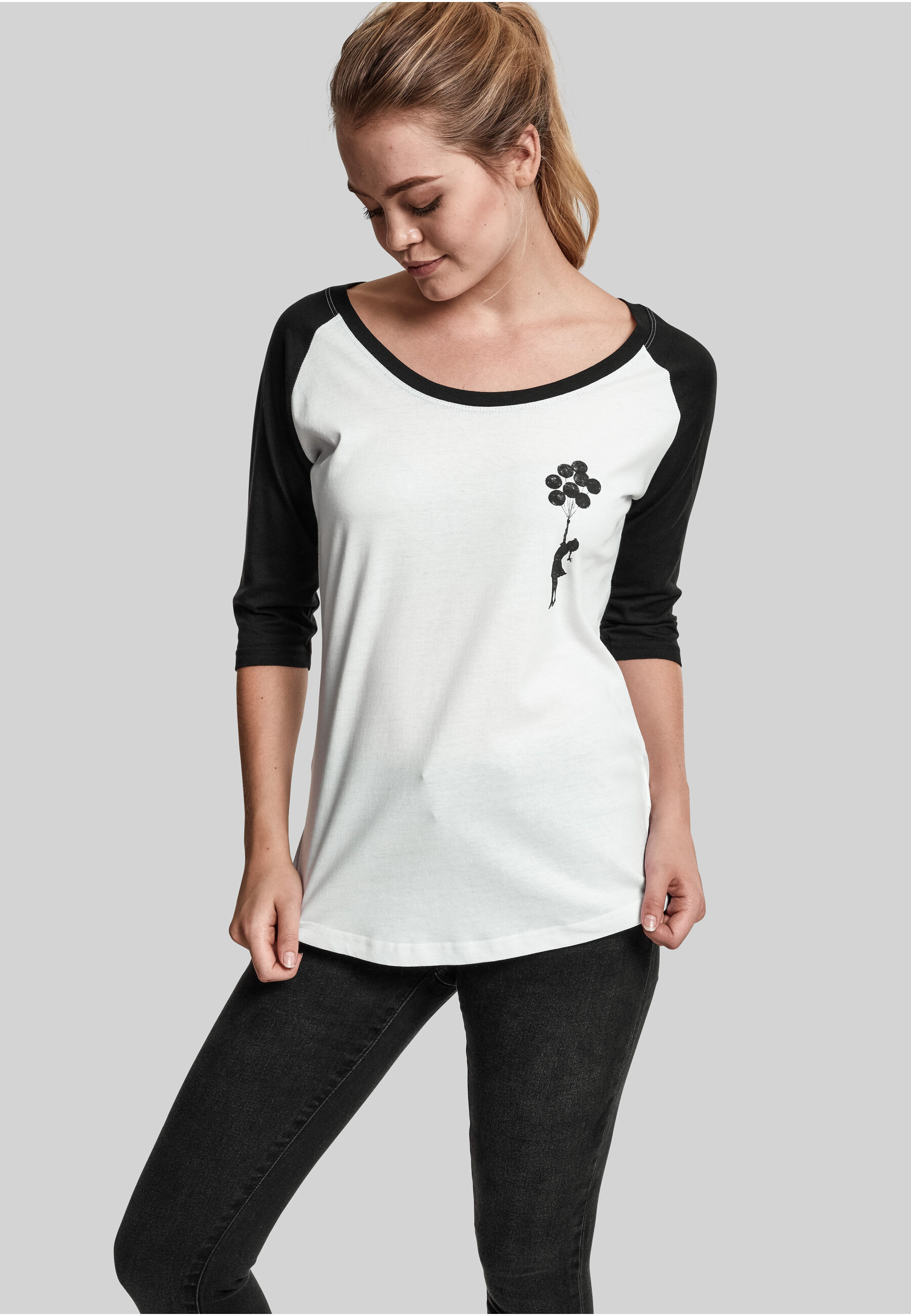Kurzarmshirt MERCHCODE "Merchcode Damen", Damen, Gr. L, schwarz-weiß (weiß, schwarz), 100% Baumwolle, bedruckt, normal, Rundhals, Shirts