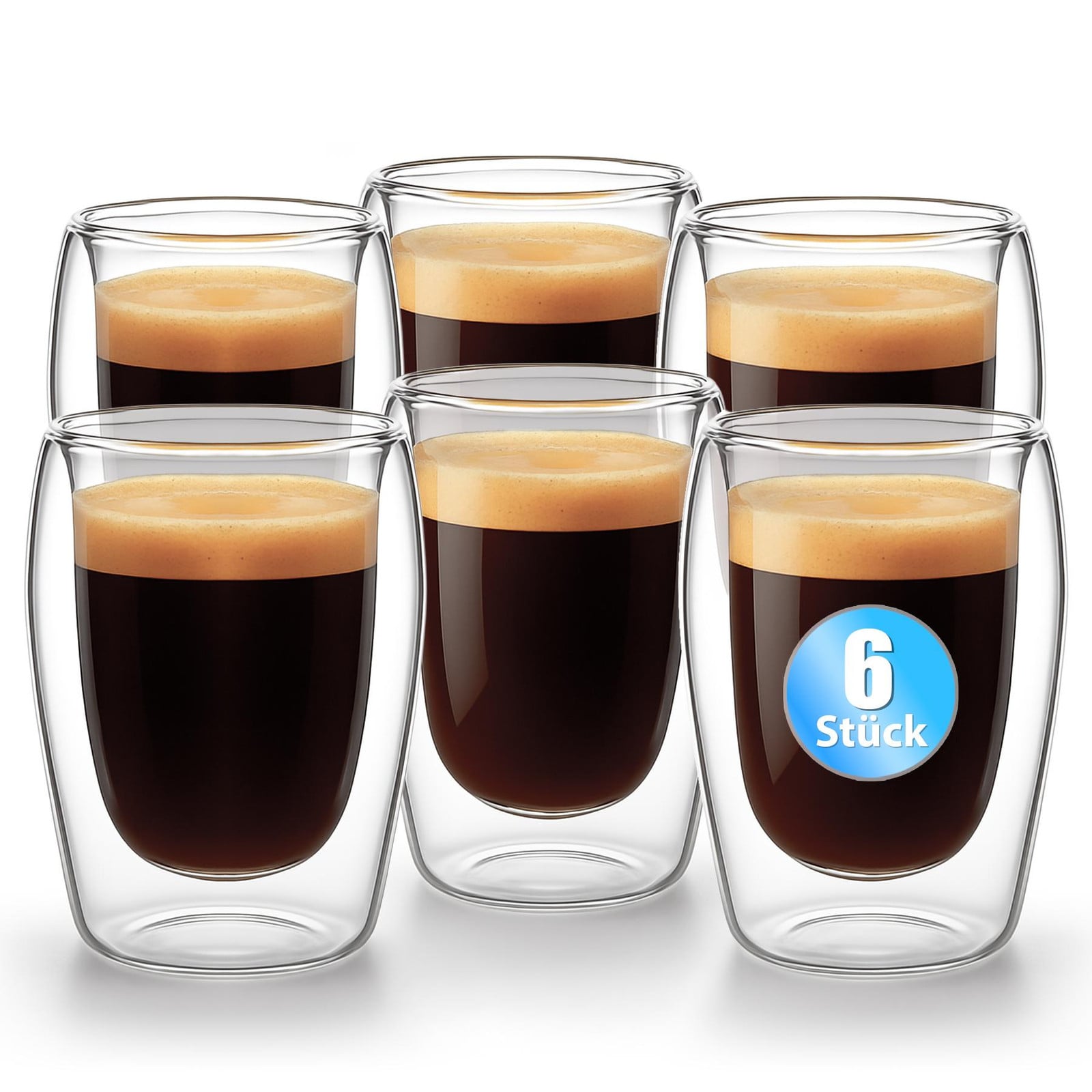 BigDean Set van 6 dubbelwandige espressobekers van 80 ml in horekwaliteit