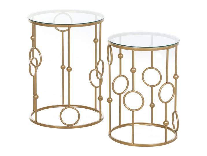 ComfortXL Couchtisch De-15728 2er-Set Art déco Gold, Goldfarben, Metall, 41x57x41 cm, Wohnzimmer, Wohnzimmertische, Couchtische