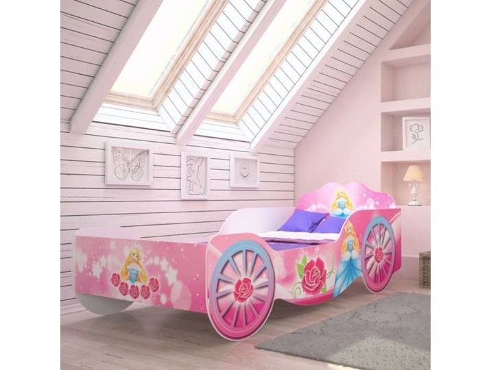 Lit enfant pour filles Voiture Carriage Rose - 70x140 cm + sommier