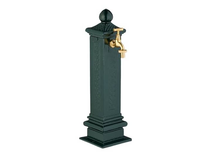 Relaxdays Standbrunnen antik, Wasserhahn, HBT: 47x14x18,5 cm, Wasserzapfsäule Garten, Terrasse, Zierbrunnen, dunkelgrün