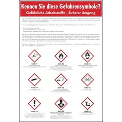 Aushang, Gefährliche Arbeitsstoffe - Sicherer Umgang - GHS Symbole - 410x595x1.5 mm Kunststoff