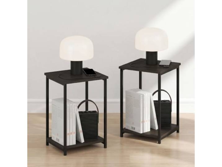 Furinno Simplistic Nachttisch, 2-stöckig, Metallrahmen, Espresso, 2 Stück Offenes Regal, Nachttisch, Beistelltisch, Beistelltisch, Nachttisch, für Wohnzimmer, Schlafzimmer, kleiner Raum