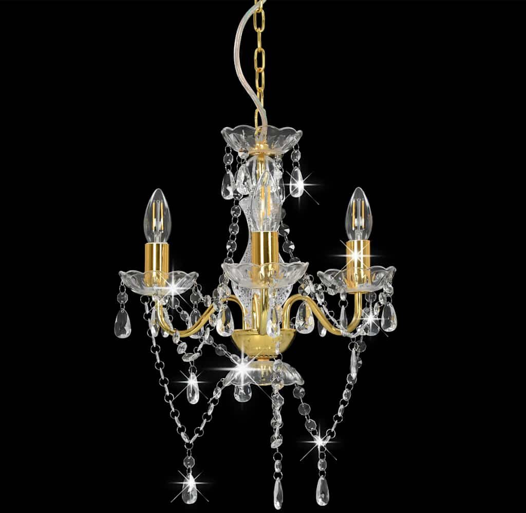 vidaXL Lustre avec perles Doré Rond 3 x E14