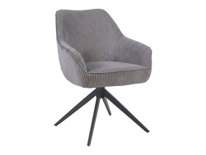 ARVIT Esszimmerstuhl Drehbar mit Armlehnen, Cord Dunkelgrau Anthrazit Taschenfederkern, 360° Funktion, Soft-Cord, Metallgestell Schwarz