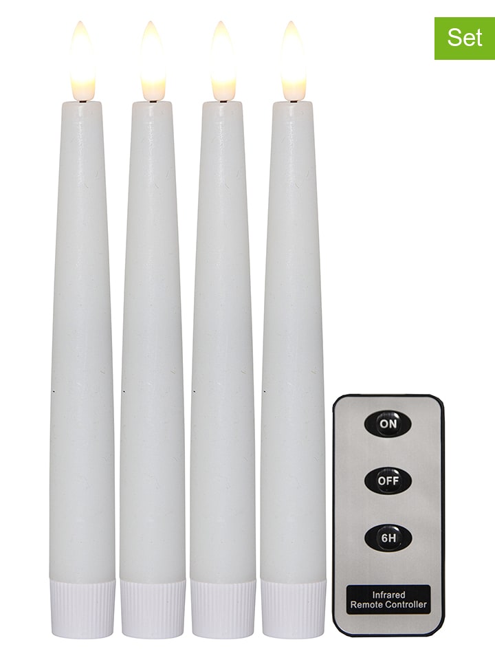 STAR Trading 4er-Set: LED-Wachskerzen "Flamme" in Weiß - (H)20 cm - onesize