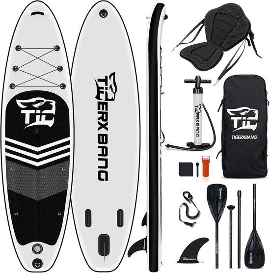 Aufblasbares SUP-Board - Paddleboard-Set - Wassersportabenteuer - Inklusive Kajaksitz - 320x82x15 cm - Schwarz