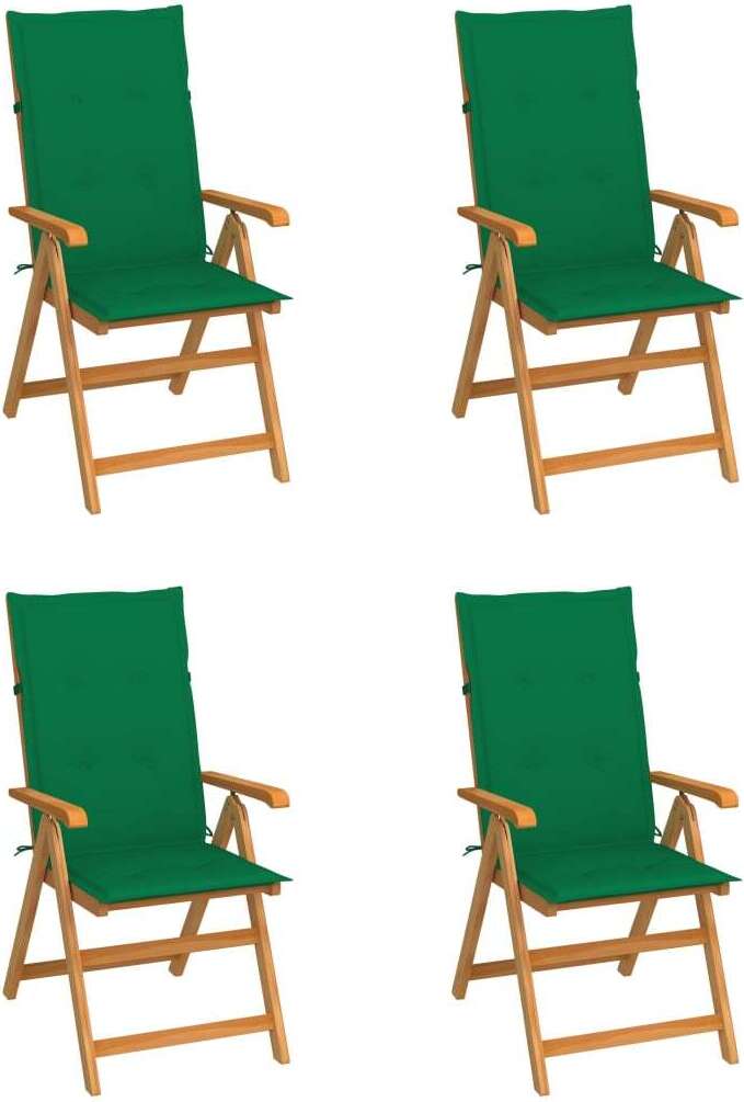 Gartenstühle 4 Stk. mit Grünen Kissen Massivholz Teak