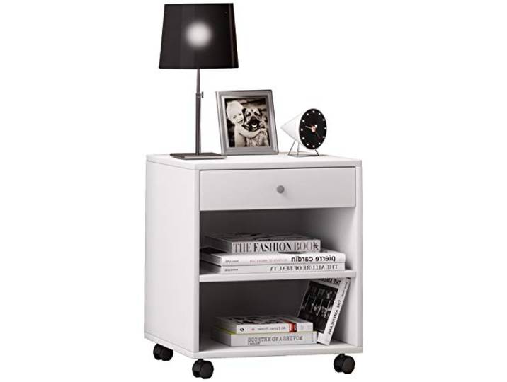 VCM Nachttisch Weiß 45x38x54 cm 2 Fächer Holzwerkstoff Beistellmöbel Lässt sich dank Rollen flexibel positionieren - Schlafzimmer - für flexible Raumnutzung - einfache Montage