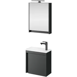 Planetmöbel - Badmöbel-Set 50 cm - Grau Matt -3-teilig - Mit LED-Spiegelschrank