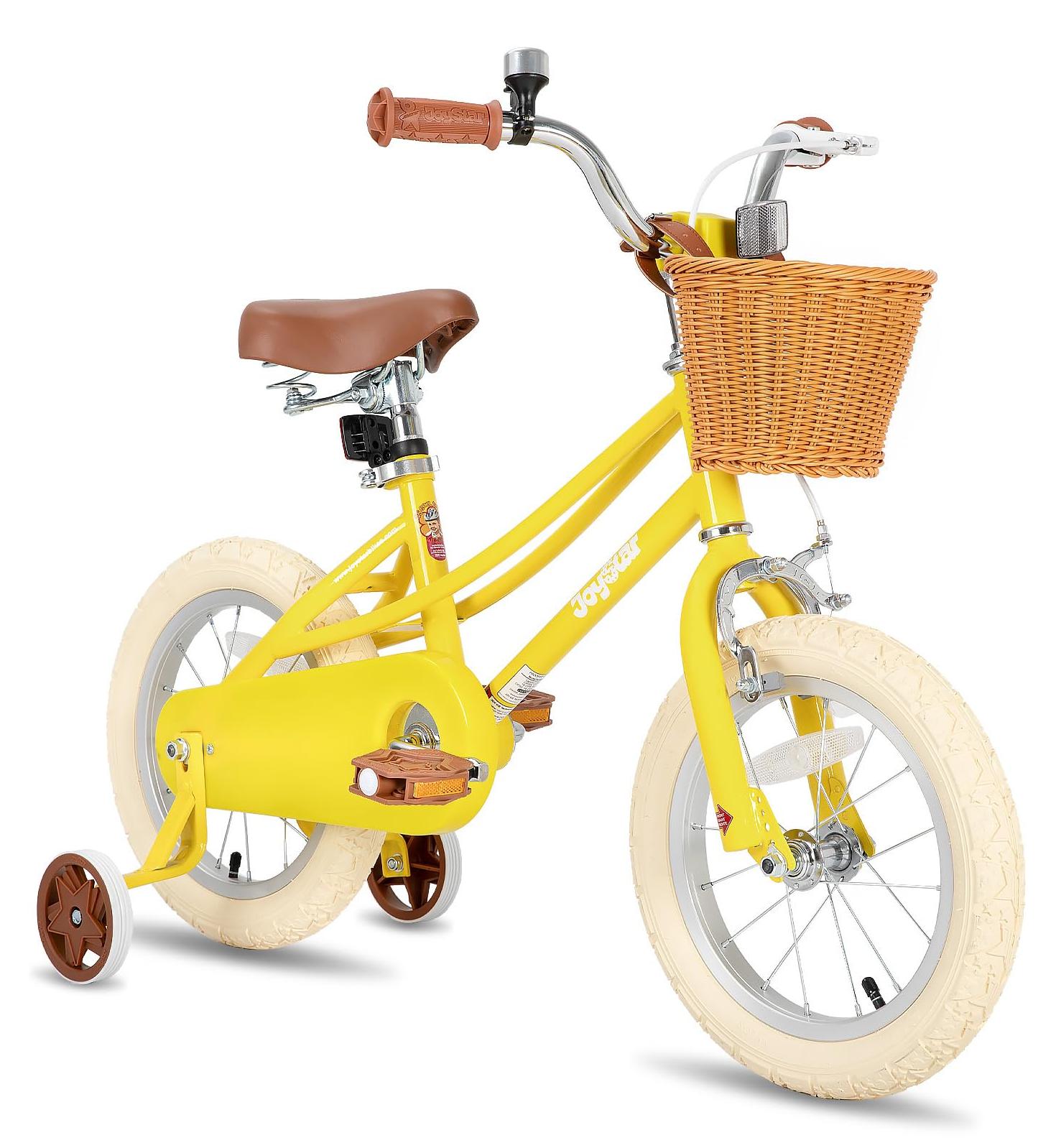 Kinderfahrrad 12 Zoll Mädchen Gelb mit Stützrädern und Korb