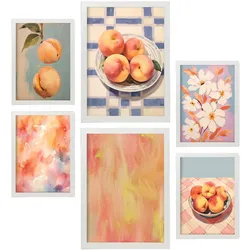 POSTER Set Mit 6 Orangefarbene Pfirsiche A3 & A4 Weißer Rahmen