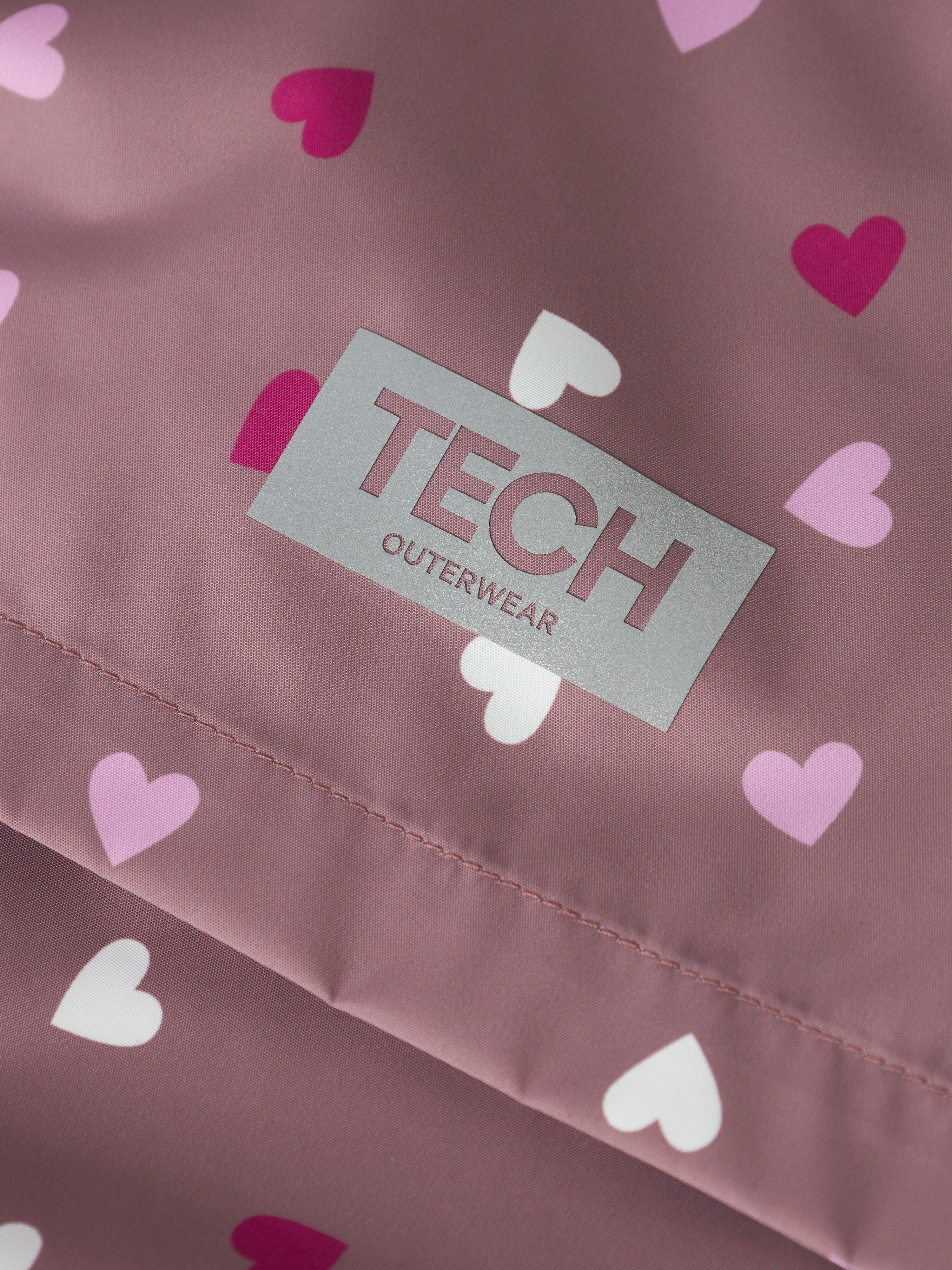 Regenanzug NAME IT "NMNDRAIN05 RAIN SET AOP FO", Kinder, Gr. 110, rosa (wistful mauve aop:hearts), Web, Obermaterial: 100% Polyester, bedruckt, Sportanzüge Regenanzug, aus Kunstfaser, in Webart, bequeme Passform wistful mauve aop:hearts 110