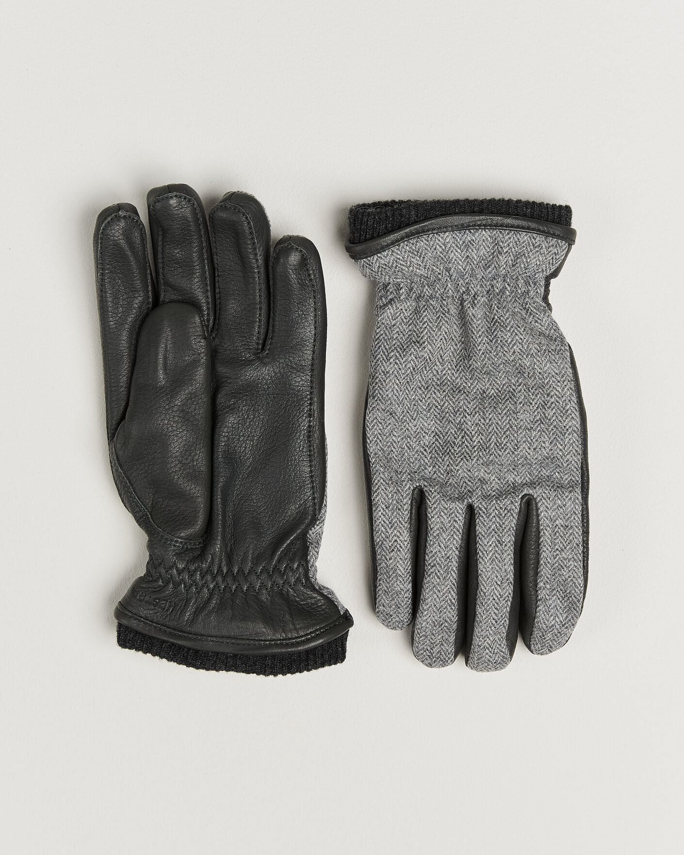 Hestra Wilhelm Herringbone Wool/Elkskin Glove Grey men 10 Grå