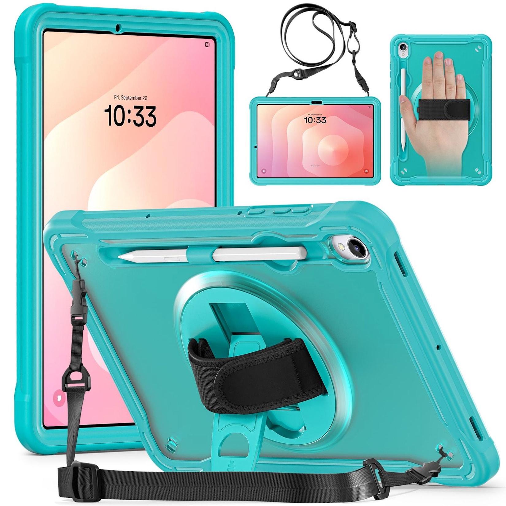 Hülle für Samsung Galaxy Tab S11 360 Grad Ring Handgriff & Schultergurt Türkis