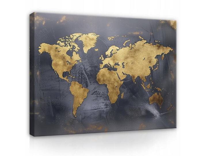 BILDER Weltkarte Gold Schwarz 60x40