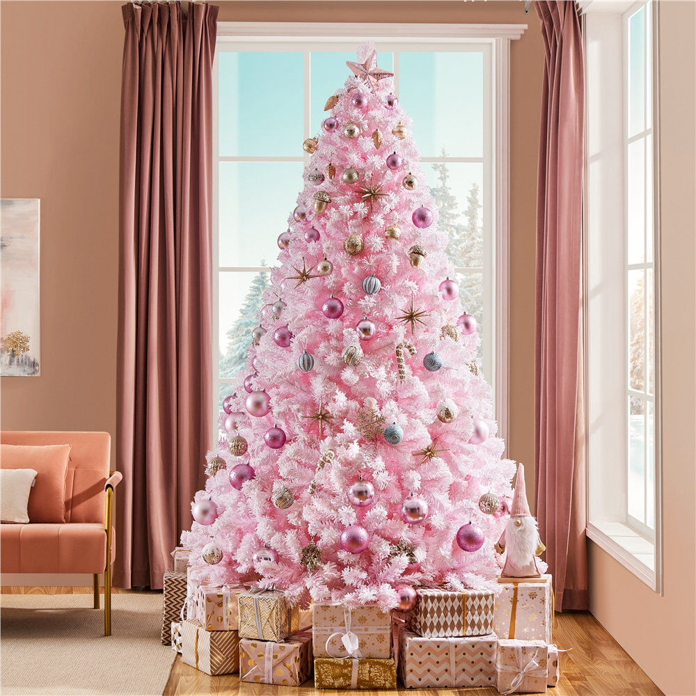 The Seasonal Aisle Artificial Fir Christmas Tree Pink, White 7.5 ft