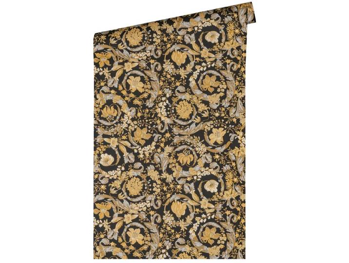 SATIJN GLANZENDE KLASSIEKE BLOEMEN BEHANG Design - goud zwart - A.S. Création Versace 5