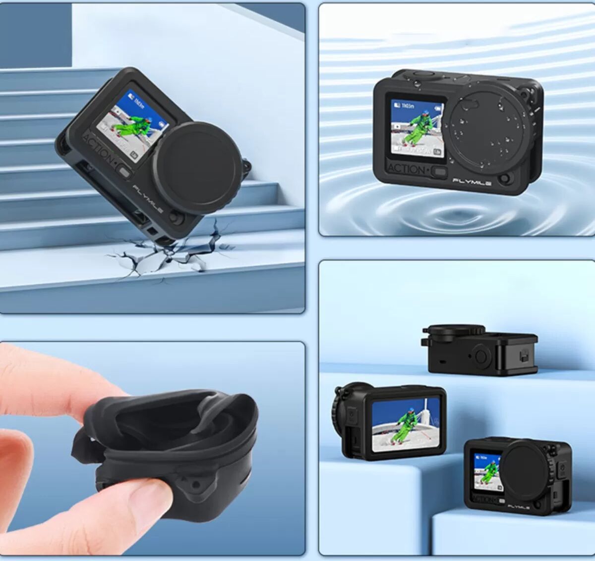 INF Silikon-Schutzcover für Action-Kamera – kompatibel mit DJI Osmo Action 6, waschbarer kratzfester Objektivschutz Schwarz