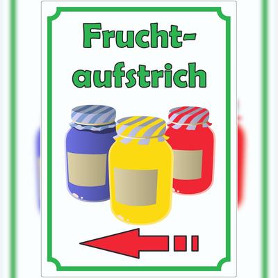 HB-Druck Fruchtaufstrich Marmelade Aufkleber Hochkant mit Pfeil links A3 (297x420mm)