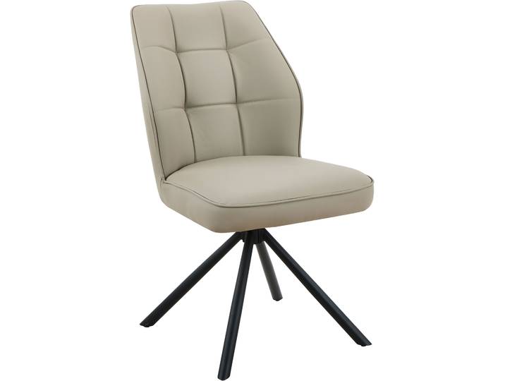 4-Fussstuhl HELA BRAGA , beige (cappuccino, schwarz, cappuccino), B:50,5cm H:90cm T:68cm, Leder, Metall, Stoff, Stühle, 4-Fussstuhl, XL Sitzbreite, 360 drehbar mit Auto-Return, Echtleder