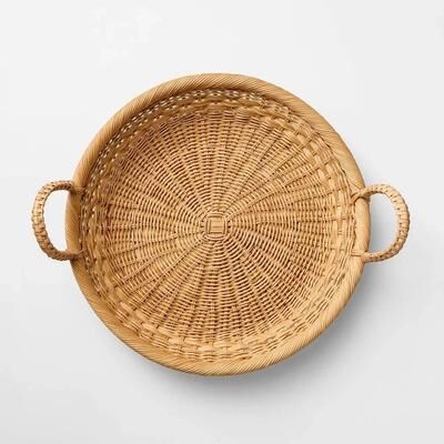 All Categories Goods Threshold Designed Round Tapered Tray, Woven Rattan Decorative Tray, Raised Sides Threshold Designed Round Tapered Tray, Woven Rattan Decorative Tray, Raised Sides