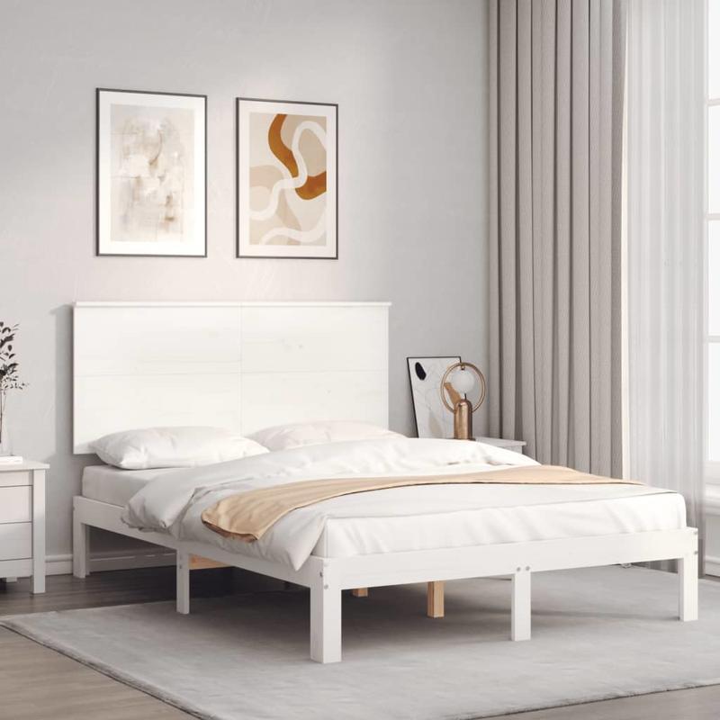 Doppelbett - Massivholz - Mit Kopfteil - Weiß - Platzsparend