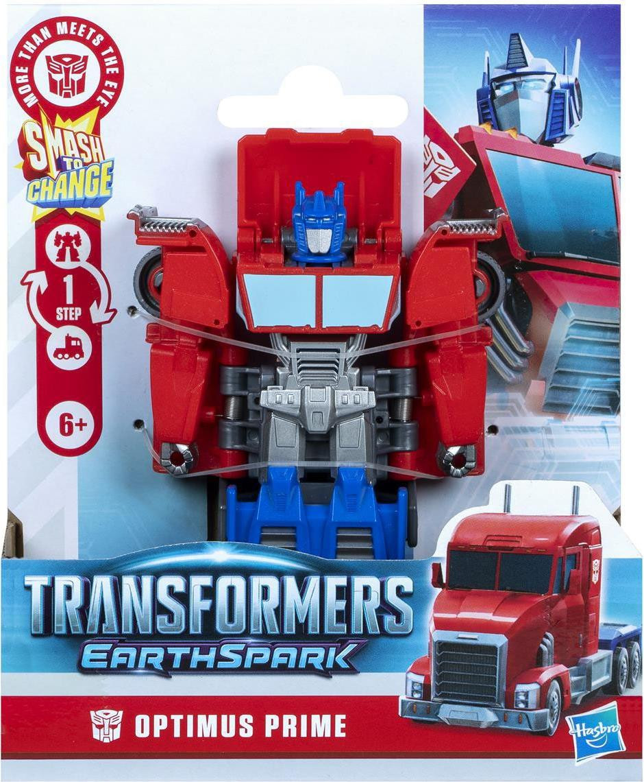Hasbro Transformers EarthSpark Optimus Prime 1-Stap Veranderende Figuur, Blauw Grijs Rood