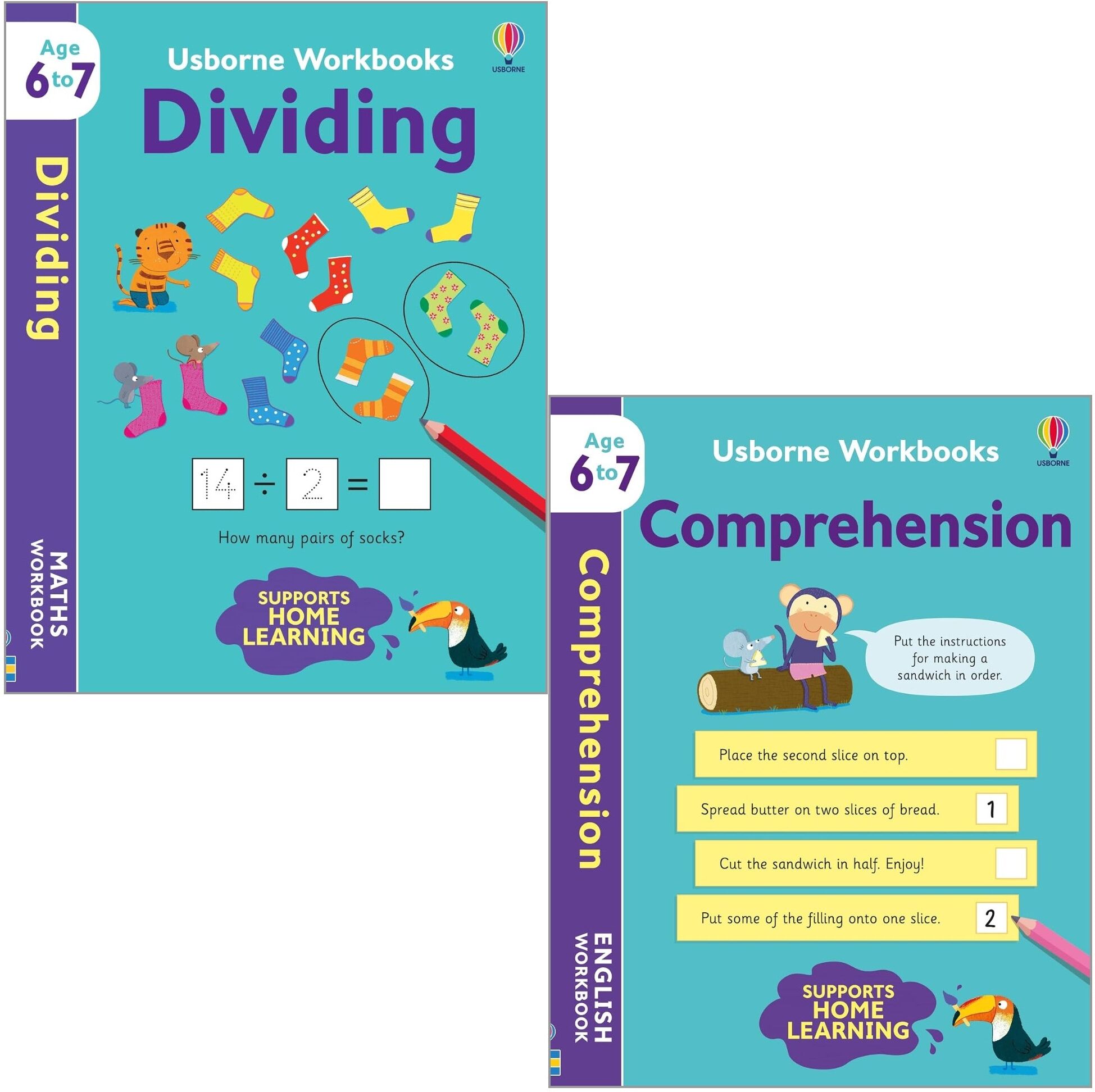 Usborne Publishing Usborne Workbooks 2 Books Collection Set Ages 6-7 (Comprehension, Dividing)
