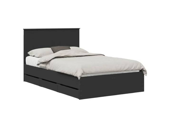 PUGYNBK Bettgestell Schwarz 120 x 190 cm Holz Freistehend, versteckte Schubladen, feste Leisten, einfache Reinigung, minimalistisches Design