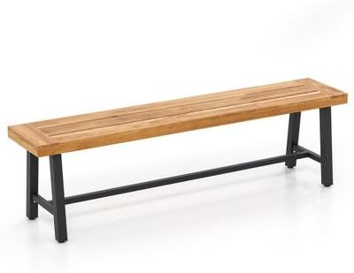 Costway 63 Inch 3-Person Acacia Patio Wood Outdoor Backless Bench-Set of 1