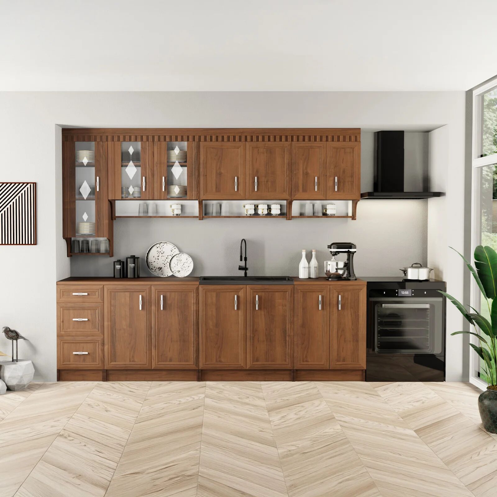 garneroarredamenti Cucina 260cm moderna componibile lineare noce Toccy