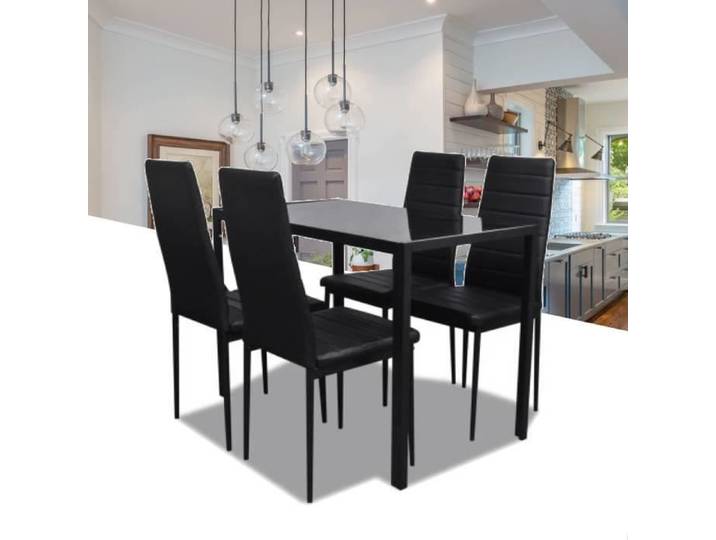 Noir Ensemble de table pour salle à manger cinq pièces Vogue LEC