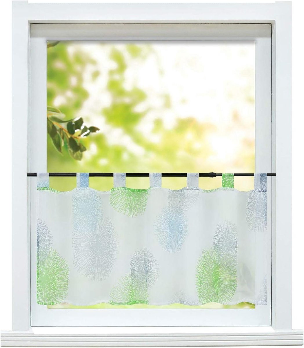 Groen Vitrage Keuken Gordijn - Bistro Gordijn Kort met Lussen - 60 x 120 cm