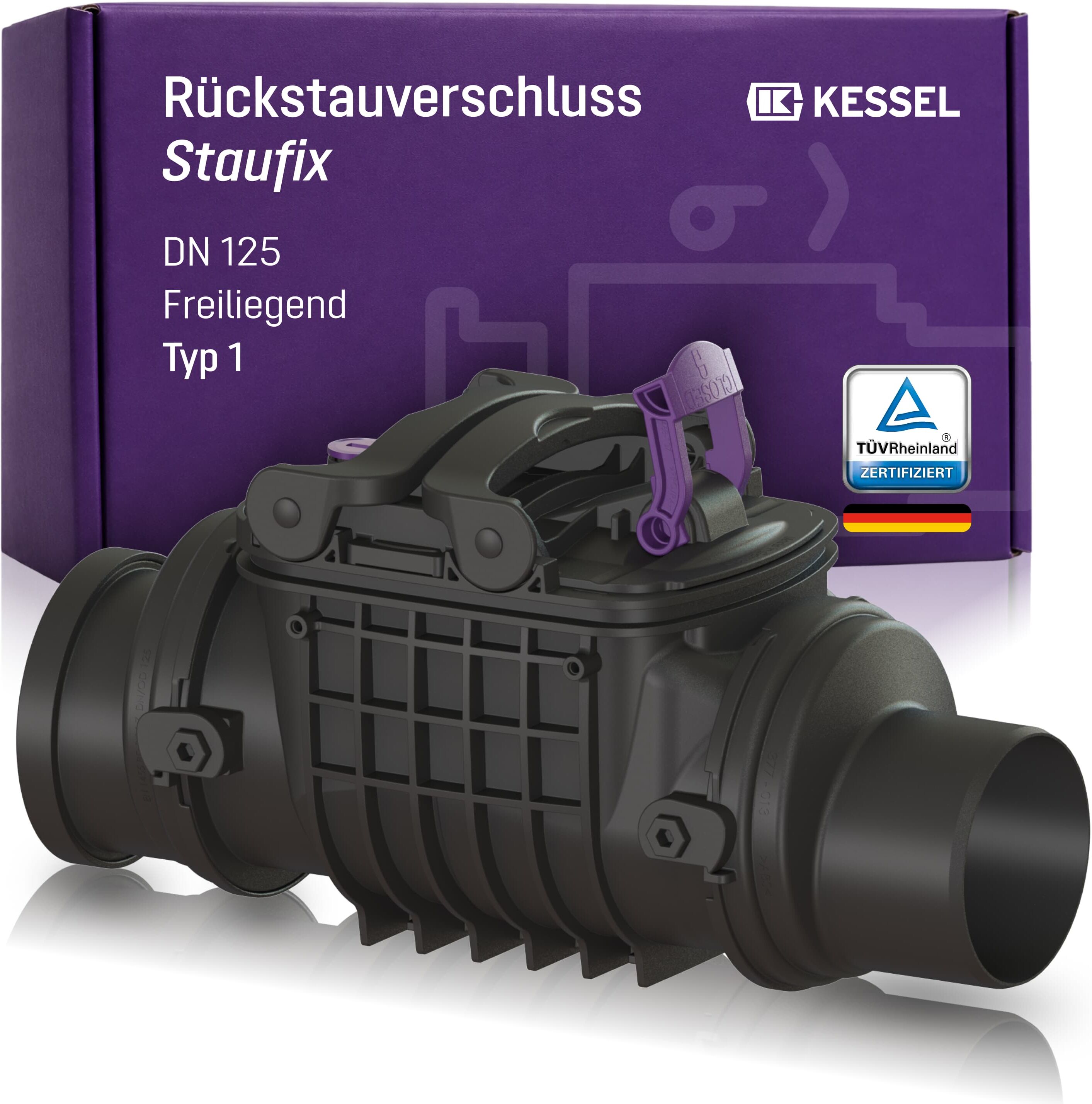 Clapet anti-retour Kessel 720125 DN 125, L/H 515 x 306 mm, apparent, plastique