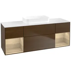 Villeroy und Boch Finion Waschtischunterschrank F741PCGN 160x60,3x50,1cm, Regale Oak Veneer, Walnut veneer