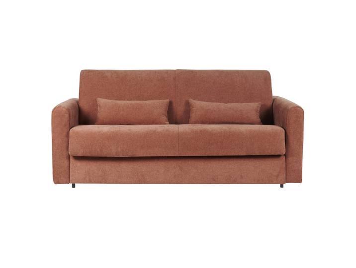 Canapé convertible 3 places en tissu effet velours terre brûlée avec matelas 13 cm LETTO
