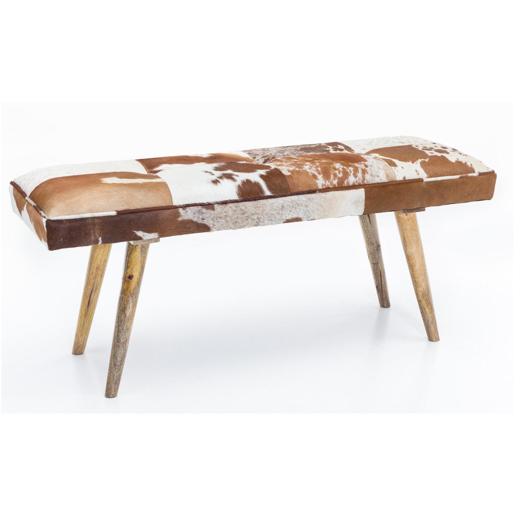 KADIMA DESIGN Sitzbank im Landhausstil mit Ziegenfellüberzug, echtes Leder, Mango Holz, 220 kg Belastbarkeit