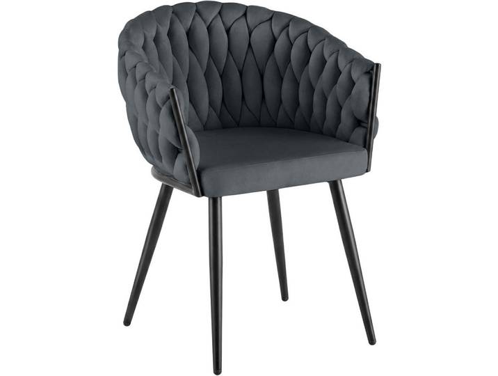 CLP Armlehnenstuhl Samt Dunkelgrau, Metall, 58x80x57 cm, Esszimmer, Stuhl, Armlehnstühle