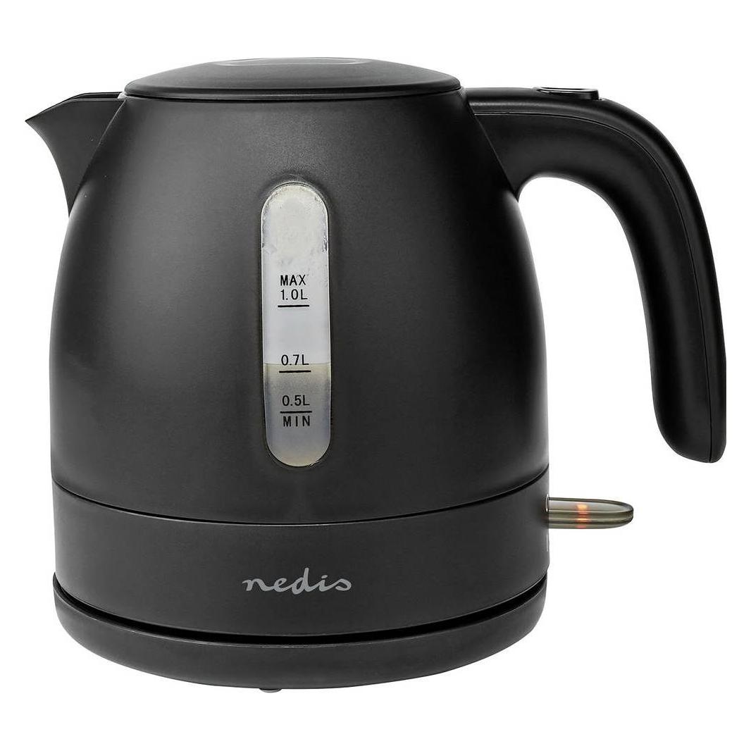 Nedis Wasserkocher - 360°-Drehsockel - Boil-dry protection - Wasserstandsanzeige - Sicherheitsdeck (1 l) (KAWK300EBK)