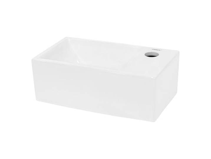 ECD Germany Waschbecken Waschtisch aus Keramik in Weiß 350x205x125 mm Eckig, Hahnloch rechts, Aufsatzbecken Aufsatzwaschbecken Handwaschbecken Aufsatzwaschtisch Waschschale Waschplatz Handwaschbecken