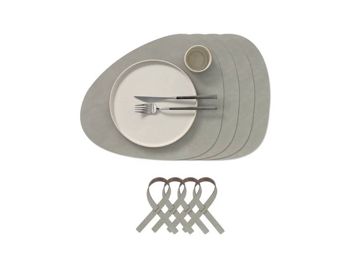 Lind DNA - Geschenkset Curve L, Nupo hellgrau (4 Tischsets + 4 Serviettenringe)