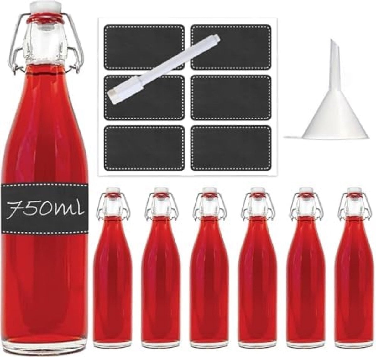 PromoHome Herbruikbare Flessen met Klapdeksel, 6 stuks, 750 ml