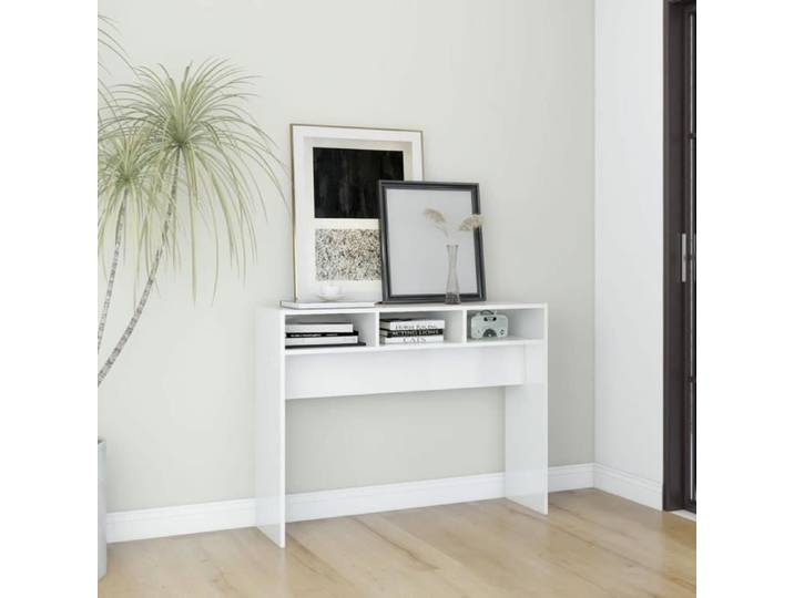 Table console Blanc brillant 105x30x80 cm Aggloméré