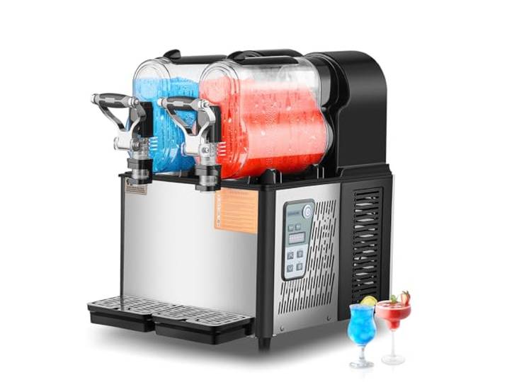 VEVOR kommerzielle Slusheis Maschine 3 L x 2 Doppeltank-Maschine für gefrorene Getränke, 24 Tassen Edelstahl Slush-Eis-Maschine Softeis Maker für Partys Restaurants Cafés Barsn Schwarz