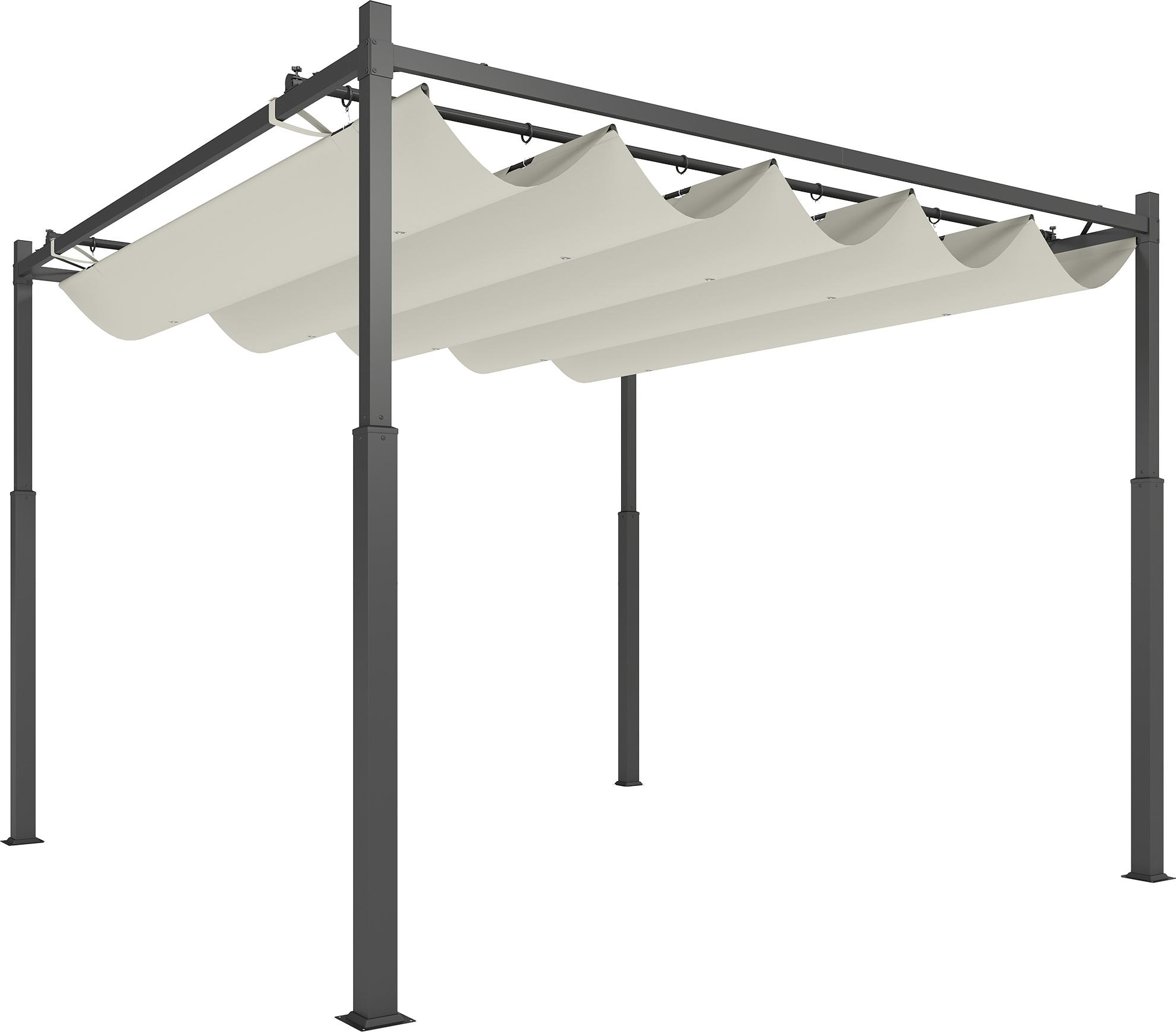 Garten-Pergola, 3 x 3 m, Ausziehbares Dach und Magnetpad, Outdoor-Baldachin, Garten-Pavillon, UPF30+, Metall, Cremeweiß