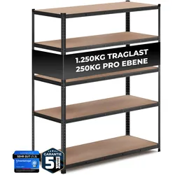 ALL Premium Schwerlastregal 180x150x60cm Schwarz – Bis 1250 kg belastbar, höhenverstellbar, Stecksystem, ideal für Lager, Garage & Keller
