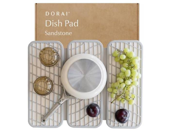 Dorai Home Abtropfmatte – faltbare Küchenmatte – umwickelt mit Silikongewebe zum Schutz des Geschirrs – trocknet sofort – modern und stilvoll – minimalistisches Design passend zu jeder Arbeitsplatte