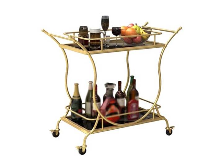 XXAD553TY Essen 2-stöckiger Weinbar-Servierwagen for zu Hause Mit Rädern, Griff, Weinregal aus Metall und Glas